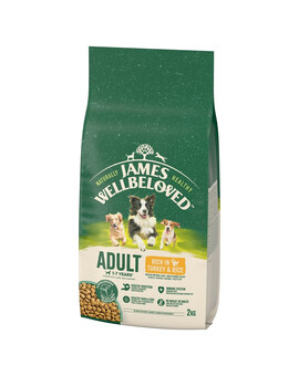 JAMES WELLBELOVED Adult Croquettes complètes pour chiens adultes de 1 à 7 ans riches en dinde et en riz 2 kg
