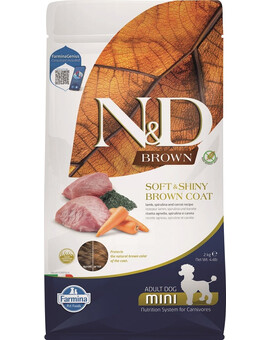 FARMINA N&D Brown Dog Adult Mini Lamb, Spirulina & Carrot - 2 kg - pour chiens adultes de petite race au pelage marron avec agneau, spiruline & carottes