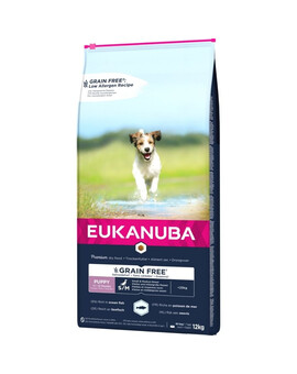 EUKANUBA Grain Free Puppy - sans gluten pour chiots de petite et moyenne taille riche en poisson de mer - 12 kg