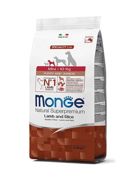 MONGE Mini Puppy - Croquettes d'agneau et riz pour chiots de petites races - 2,5 kg