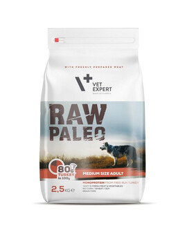 VETEXPERT RAW PALEO Adult Medium turkey - Croquettes dinde pour chiens adultes de races moyennes - 2,5 kg