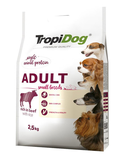 TROPIDOG Premium Adult S Beef&Rice 2,5kg Croquettes pour chiens de petite taille Bœuf et riz
