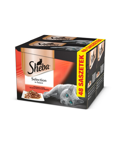 SHEBA sachet 48x85g Select Slices in Gravy - nourriture humide pour chats en sauce (boeuf, lapin, poulet, dinde) + gamelle gratuite