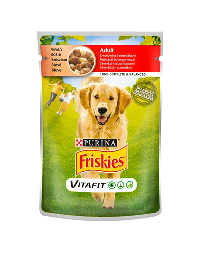 FRISKIES Vitafit Adult Pâtée avec du bœuf et des pommes de terre en sauce 20x100g nourriture humide pour chien