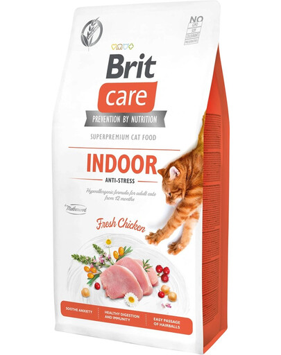 BRIT Care Cat Grain-Free Indoor Anti-Stress - hypoallergéniques sans céréales, avec poulet frais, pour chats d'intérieur - 7 kg