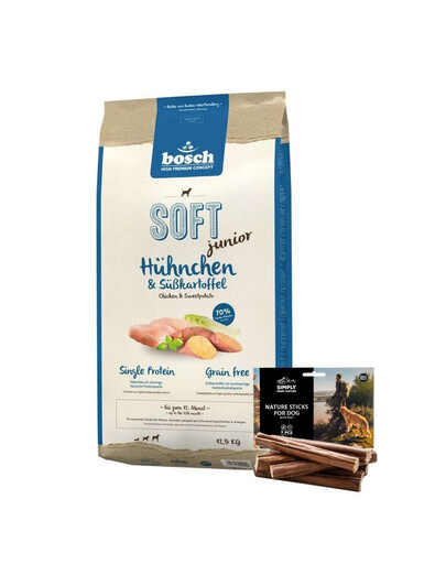 BOSCH Soft junior poulet et ignames 12,5 kg + cigares naturels à la viande de bœuf 7 pcs.