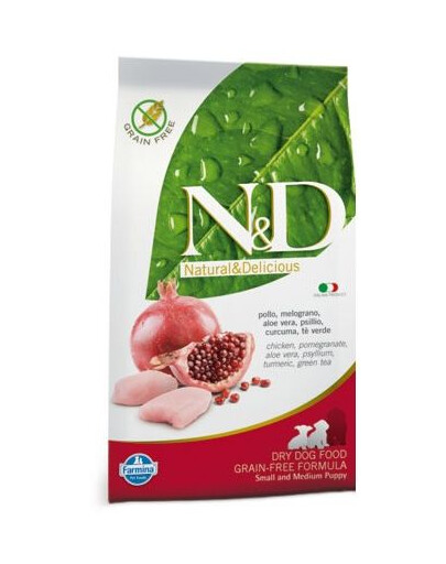 FARMINA N&D Chicken&Pomegranate Small&Medium Puppy Pour les chiots de petite et moyenne race avec du poulet et de la grenade 2.5 kg