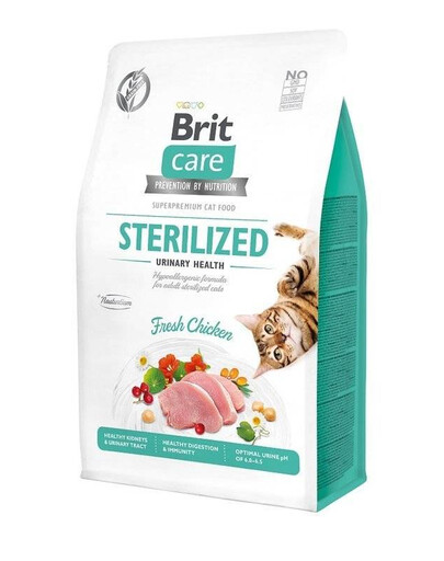 BRIT Care Cat Grain-Free Sterilized Urinary - Croquettes sans céréales avec du poulet frais pour les chats adultes stérilisés avec système urinaire fragile - 2 kg