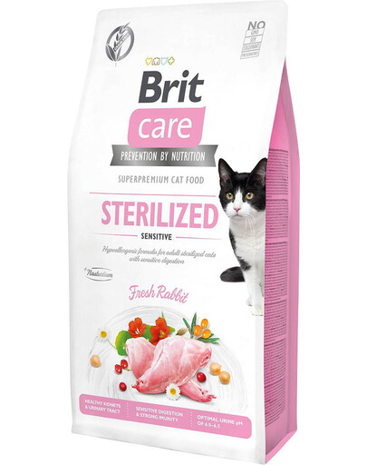 BRIT Care Cat Grain-Free Sterilized Sensitive - Croquettes de lapin pour chats adultes et stérilisés ayant une digestion sensible - 2 kg