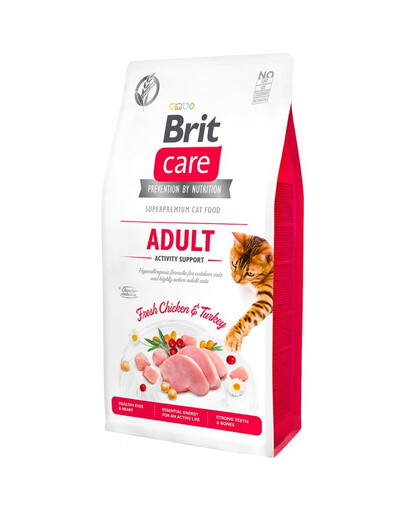 BRIT Care Cat Grain-Free Adult Activity Support - Croquettes hypoallergéniques de dinde sans céréales pour les chats actifs - 400g