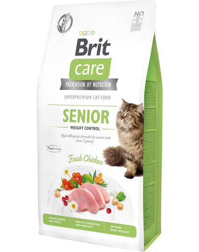 BRIT Care Cat Grain-Free Senior & Weight Control - sans céréales, hypoallergénique, au poulet frais, pour chats âgés ou stérilisés - 400g