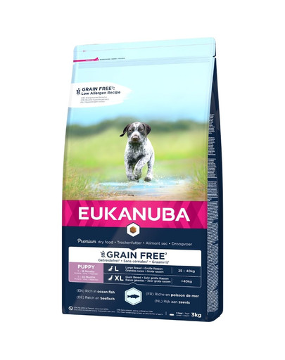 EUKANUBA Grain Free Puppy - sans gluten pour chiots de grandes races riche en poisson de mer - 3 kg