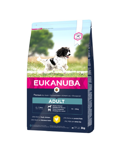 EUKANUBA Adult Medium Breeds Chicken - pour chiens de race moyenne à base de poulet frais - 3 kg