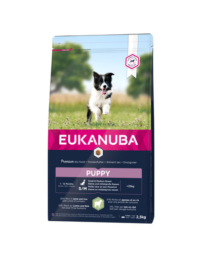 EUKANUBA Eukanuba Dog Puppy Small & Medium Breed Lamb & Rice - pour chiots de petites et moyennes races à base d'agneau et de riz - 2.5 kg