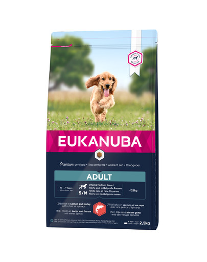 EUKANUBA Adult - pour chiens adultes de petites et moyennes races à base de saumon et d'orge - 2,5kg