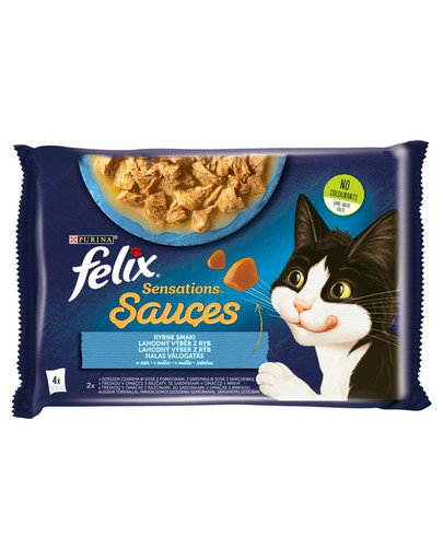 FELIX Sensations Sauce Pâtée pour chat 48x85g Saveurs de poisson en sauce (cabillaud noire aux tomates, sardines aux carottes)