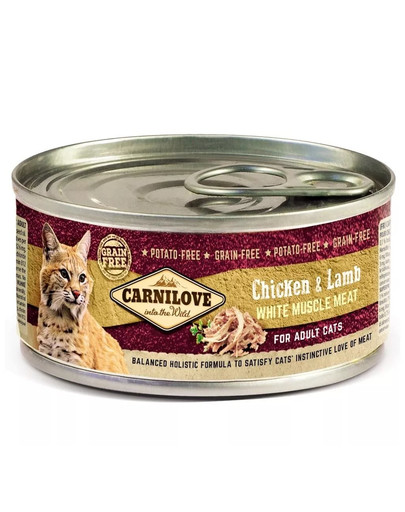 CARNILOVE Cat nourriture humide poulet et agneau pour chats 24 conserves x 100 g
