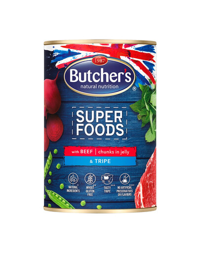 BUTCHER'S Superfoods Dog Tripe Morceaux de bœuf en gelée 400 g