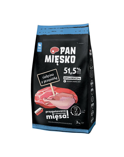 PAN MIĘSKO - Veau et caille pour chiots de grandes races - 3 kg