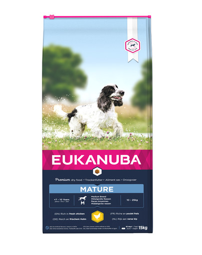 EUKANUBA Chien Mature & Senior 7+ Medium Breed - Riche en poulet frais pour les chiens adultes de race moyenne âgés de 7 à 10 ans - 15 kg