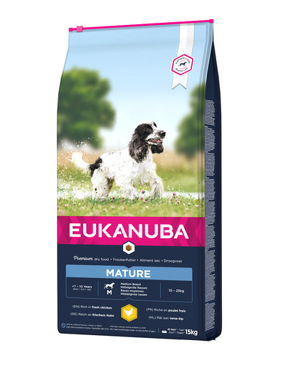 EUKANUBA Chien Mature & Senior 7+ Medium Breed - Riche en poulet frais pour les chiens adultes de race moyenne âgés de 7 à 10 ans - 15 kg
