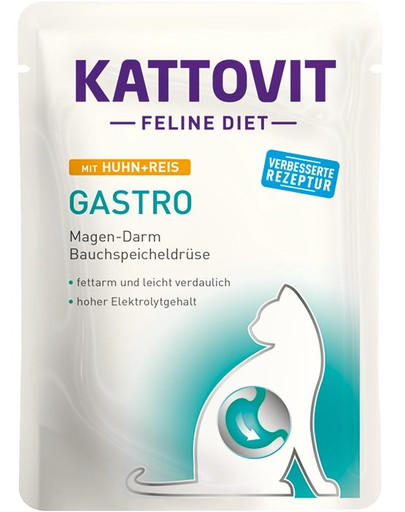 KATTOVIT Feline Diet Gastro - Poulet avec riz pour compenser une digestion insuffisante - 85 g