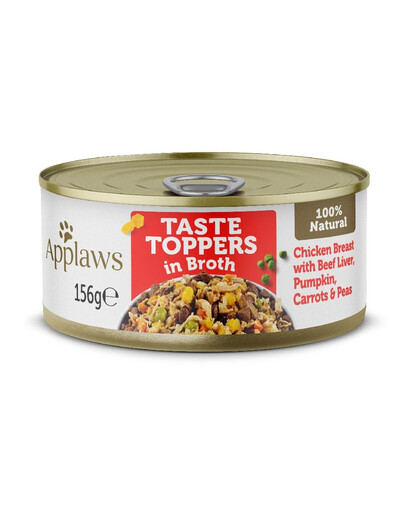 APPLAWS Dog Tin Taste Toppers - Nourriture humide Blanc de poulet, foie de bœuf & légumes en bouillon - 156 g