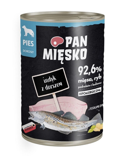 PAN MIĘSKO Nourriture humide hypoallergénique pour chiens avec de la dinde et de la morue - 400g