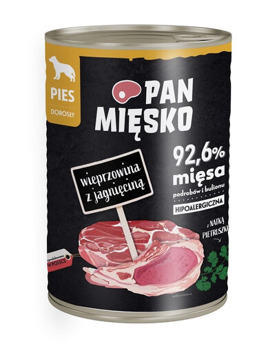 PAN MIĘSKO - Nourriture humide hypoallergénique pour chiens avec du porc et de l'agneau - 400g