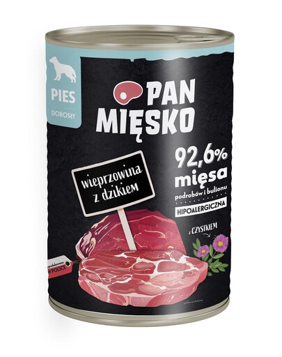 PAN MIĘSKO - Nourriture humide pour chiens hypoallergénique au porc et au sanglier - 400g