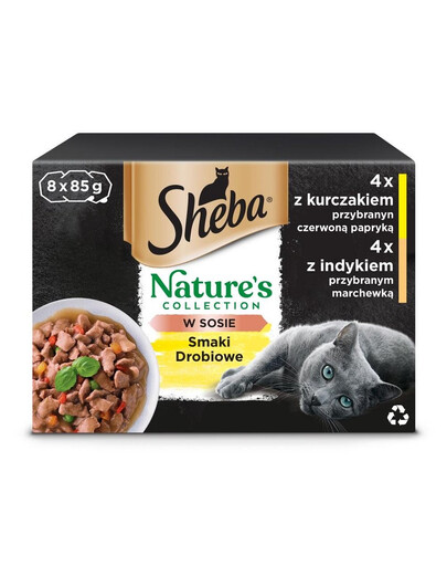 SHEBA Nature's Collection Saveurs de volaille en barquette 8x85g poulet aux poivrons et dinde aux carottes