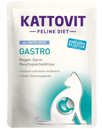 KATTOVIT Feline Diet Gastro - Canard avec riz pour compenser une digestion insuffisante - 85 g