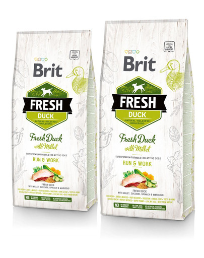 BRIT Fresh duck with millet active run & work - Canard frais et millet pour chiens très actifs - 2 x 12 kg