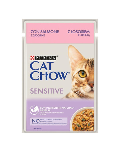 PURINA CAT CHOW Sensitive avec saumon et courgette en sauce 26 x 85 g
