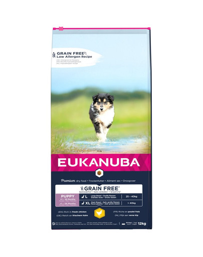 EUKANUBA Puppy Grain Free L/XL - riche en poulet frais pour chiots de grandes et de très grandes races - 12 kg