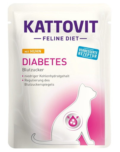 KATTOVIT Feline Diet Diabetes - Poulet pour réguler l'apport en glucose (diabète) - 85 g