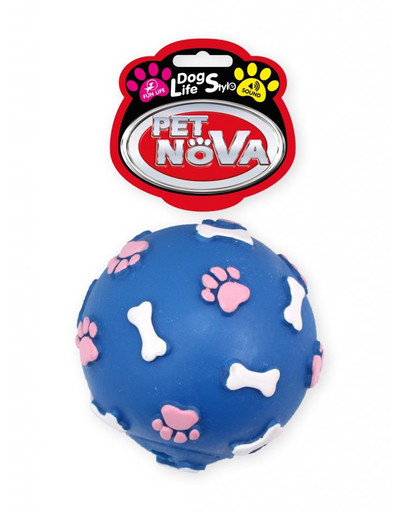 PET NOVA Dog Lifestyle Balle avec motif pattes et os 9cm bleu
