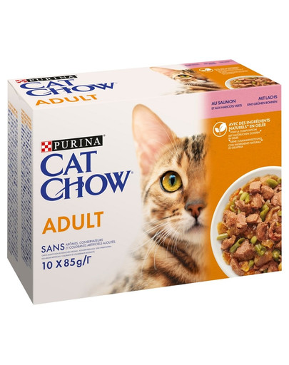 PURINA CAT CHOW Adult Multipack avec saumon et haricots verts en gelée 40x85 g