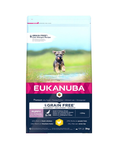 EUKANUBA Puppy Grain Free S/M - riche en poulet pour chiots de petite et moyenne taille - 3 kg