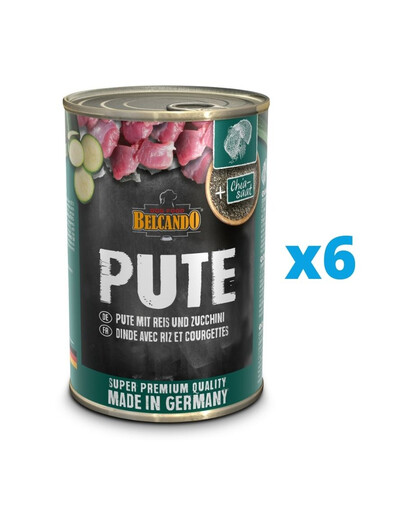 BELCANDO Super Premium Dinde, riz, courgette 6x400 g nourriture humide pour chien