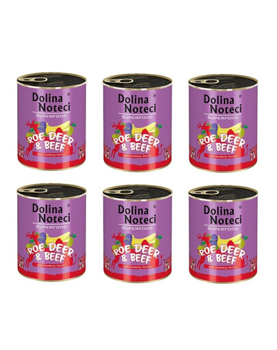 DOLINA NOTECI Premium SuperFood Roe Deer&Beef Aliment humide à base de chevreuil et de bœuf pour chiens adultes 6x800 g