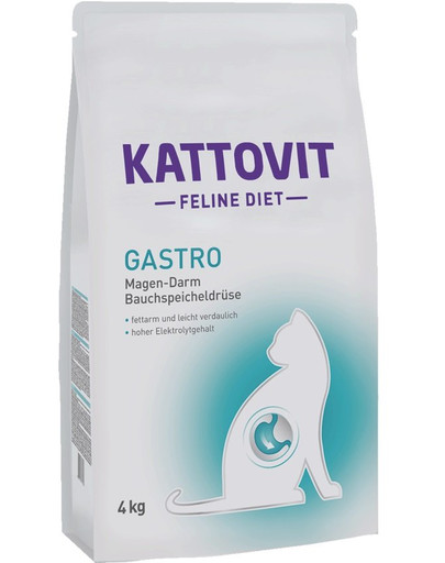 KATTOVIT Feline Diet Gastro - Teneur élevée en électrolytes pour compenser une digestion insuffisante - 4 kg