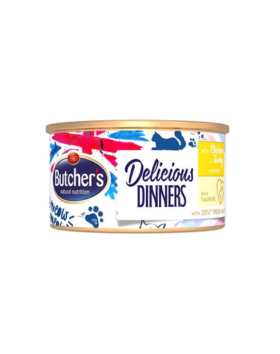 BUTCHER'S Classic Delicious Dinners pour Chats Mousse de poulet et de dinde 85 g