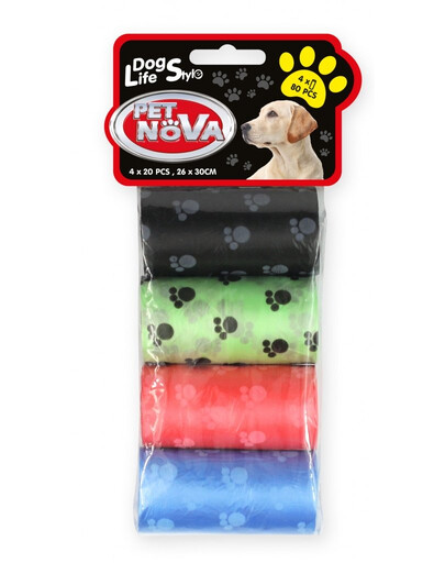 PET NOVA Dog Lifestyle Sacs à excréments, 4 rouleaux de 20 sacs