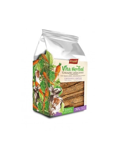 VITAPOL Pour rongeurs et lapins brindilles de noisetier avec carottes 50 g