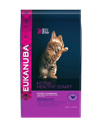 EUKANUBA Kitten Healthy Start - Poulet & Foie pour chatons pour favoriser le développement du cerveau - 10 kg