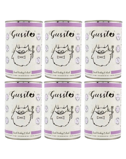 GUSSTO Cat Fresh Turkey & Duck 6x400 g - nourriture humide pour chats à base de dinde et de canard