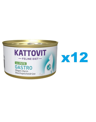 KATTOVIT Feline Diet Gastro Nourriture humide à base de dinde pour les chats souffrant de problèmes gastriques 12x85 g