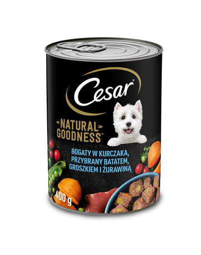 CESAR Natural Goodness Aliment humide pour chien riche en poulet avec de patates douces, des petits pois et des canneberges 12x400 g