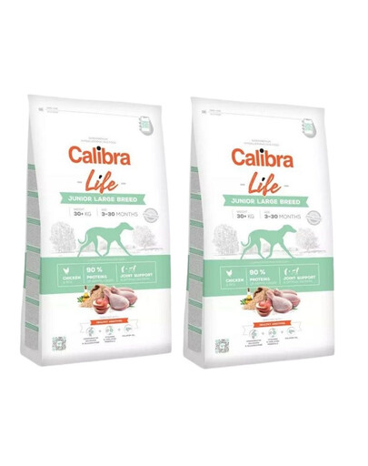 CALIBRA Life Junior Large Breed Chicken - Croquettes au poulet pour chiots de grandes races - 24 kg (2x12 kg)